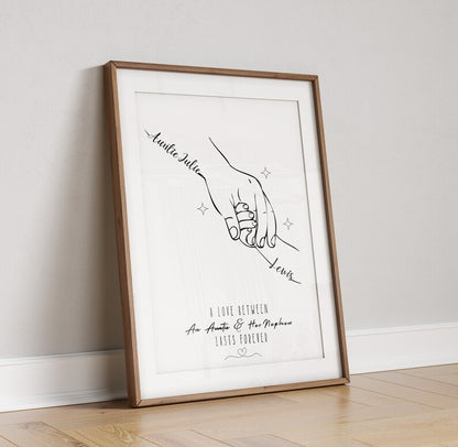 Personalised Auntie Hands Line Art, Holding Hands Gift Print, Aunty Birthday Gift, Aunt Present, Minimalist Line Art, New Aunt Wall Art Gift