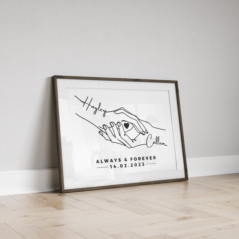 Custom Anniversary Gift, Couple Print, Husband & Wife Gift, Personalised First Anniversary, Fiance Birthday Gift, Valentines Day, Unframed