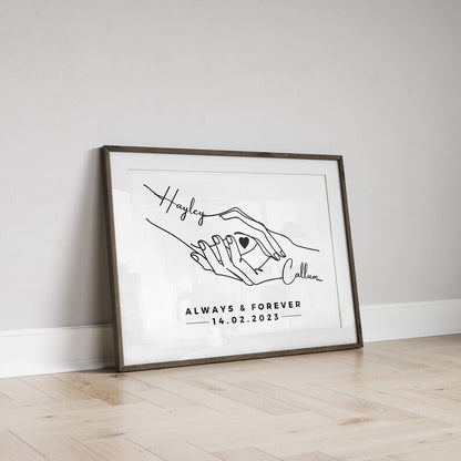 Custom Anniversary Gift, Couple Print, Husband & Wife Gift, Personalised First Anniversary, Fiance Birthday Gift, Valentines Day, Unframed
