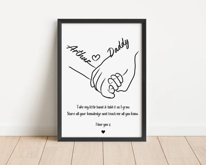 Custom Dad and Child Hands Gift Print, Daddy & Daughter Frame, Personalised Birthday Gift for Dad, Daddys First Birthday, Dad Minimalist Art