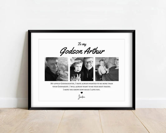 Personalised Godson Photo Gift, Custom Godson Birthday Gift from Godparents, Godchild Gift, Christening Framed Gift, Baptism Keepsake Art