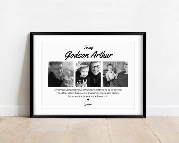 Personalised Godson Photo Gift, Custom Godson Birthday Gift from Godparents, Godchild Gift, Christening Framed Gift, Baptism Keepsake Art