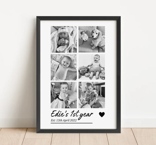 Personalised First Year in Photos Print, Newborn Photo Frame, Newborn Photos Poster, New Mum Wall Art, New Baby First Birthday Gift, Months