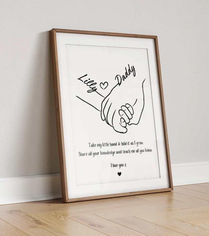 Custom Dad and Child Hands Gift Print, Daddy & Daughter Frame, Personalised Birthday Gift for Dad, Daddys First Birthday, Dad Minimalist Art