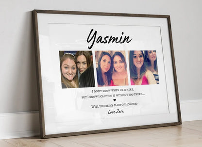 Wedding Proposal Gift Print, Maid of Honour Proposal Photo Print, Bridal Party Reveal, Gift from Bride, Will you be my Maid of Honour