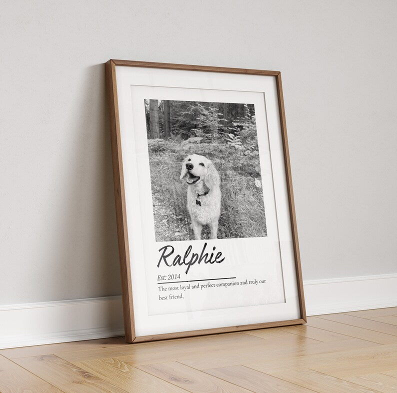 Dog Memorial Gift Print, Dog Photo Portrait, Custom Pet Wall Art, Dog Loss Keepsake, Memorial Photo Art, Friend Pet Gift, Optional Paw Print