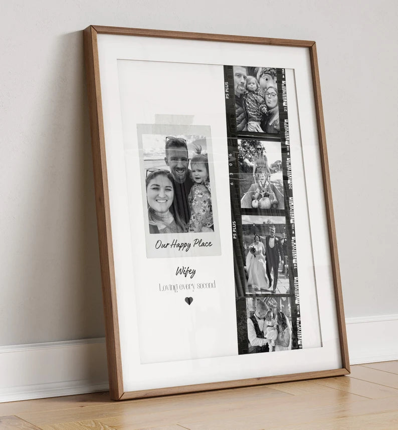 Personalised Wife Photo Collage Gift – Custom Couple Print with Film Strip Style – Romantic Anniversary or Valentine’s Day Gift for Her