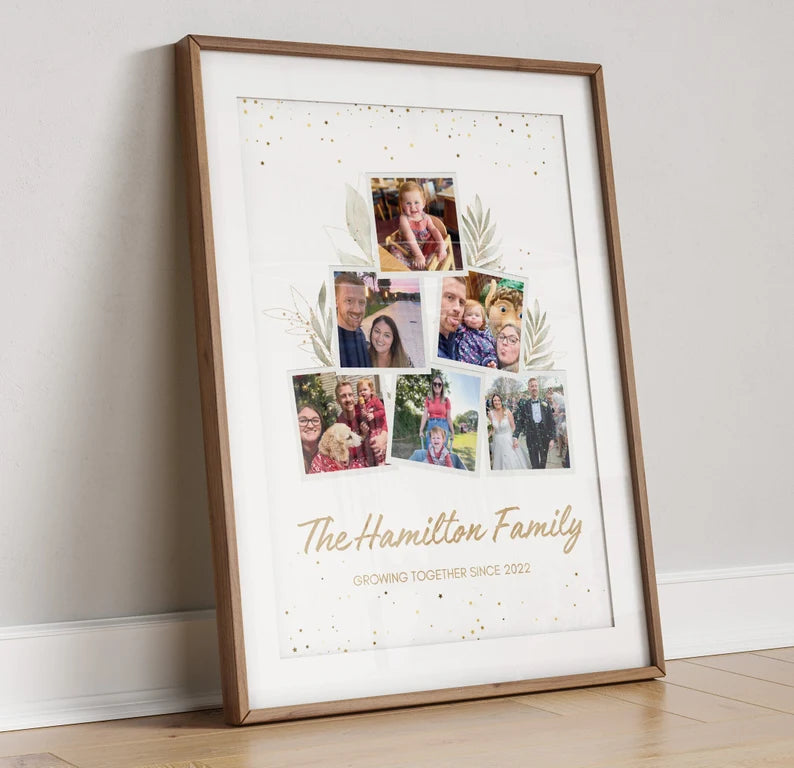 Family Photo Gift Print, Children Photo Poster, Custom Gift Mum Dad Birthday, Anniversary Art Wife Husband, Personalised Wall Art Botanical