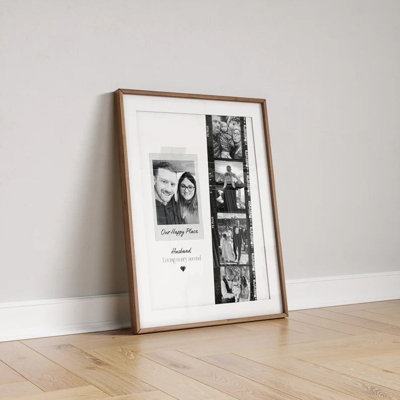 Personalised Husband Photo Collage Gift – Custom Couple Print with Film Strip Style – Romantic Anniversary or Valentine’s Day Gift for Him