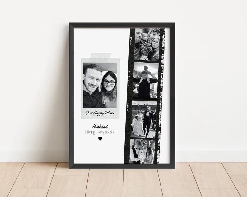 Personalised Husband Photo Collage Gift – Custom Couple Print with Film Strip Style – Romantic Anniversary or Valentine’s Day Gift for Him