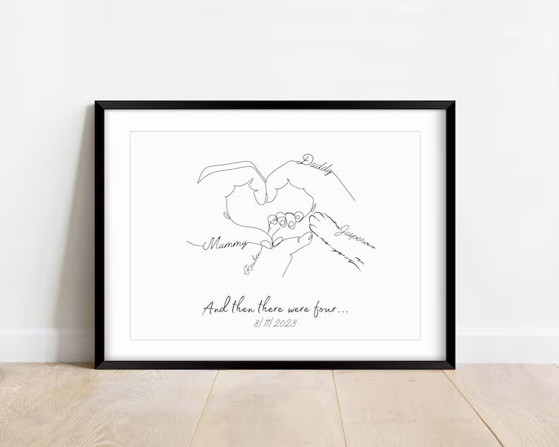 Personalised Family Hands with Cat Paw, Gift for New Baby, New Mummy Daddy Gift, Mothers Day, Mum Birthday Gift, Cat Mum Gift, Pet Owner Art