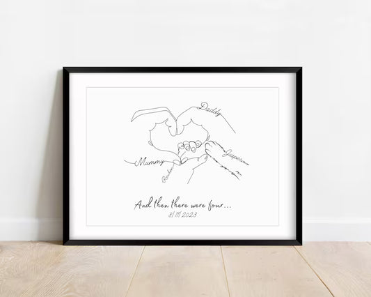 Personalised Family Hands with Cat Paw, Gift for New Baby, New Mummy Daddy Gift, Mothers Day, Mum Birthday Gift, Cat Mum Gift, Pet Owner Art
