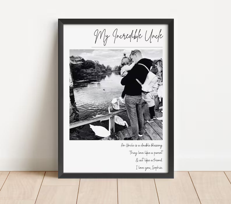 Personalised Uncle Print, Thank You Gift from Nephew Niece, Uncle Birthday Framed Wall Art, Photo Present for Brother, Father's Day Gift Art