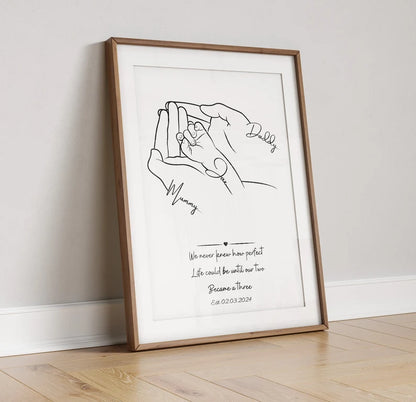 Personalised Family Poster, Birth Present Gift, First Baby Gift, New Family Present, Minimalist Line Art Print, Baby Shower, Newborn Hands
