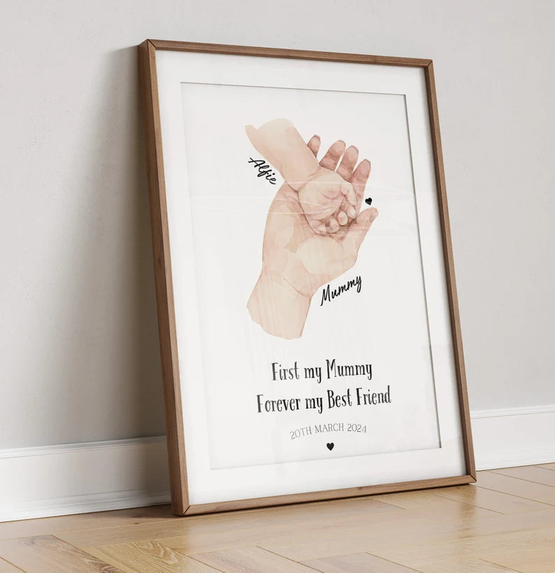 Personalised Mummy and Baby Hands Print, Gift for New Mother, New Mommy Print, Baby Shower Gift, Mothers Day, Mum Best Friend Present Custom