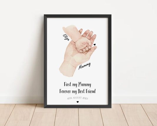 Personalised Mummy and Baby Hands Print, Gift for New Mother, New Mommy Print, Baby Shower Gift, Mothers Day, Mum Best Friend Present Custom