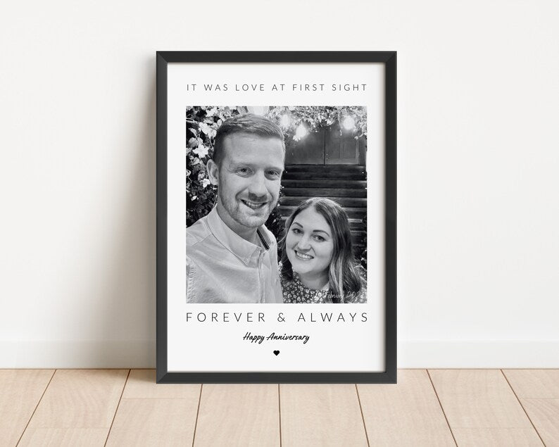 Personalised Anniversary Photo Print, Velentines Day Gift for Wife Husband, Couple Photo Framed for Her, Girlfriend Present Anniversary Gift