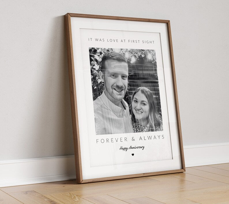 Personalised Anniversary Photo Print, Velentines Day Gift for Wife Husband, Couple Photo Framed for Her, Girlfriend Present Anniversary Gift