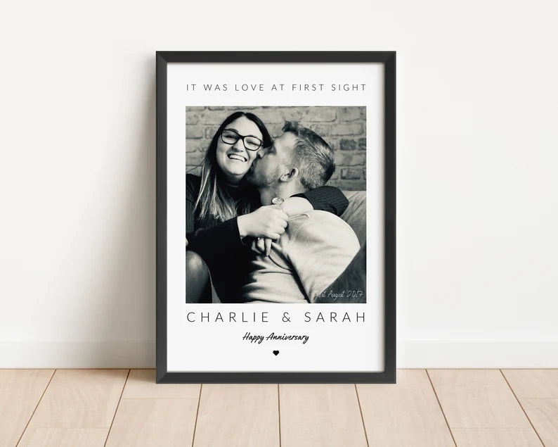 Personalised Anniversary Photo Print, Velentines Day Gift for Wife Husband, Couple Photo Framed for Her, Girlfriend Present Anniversary Gift