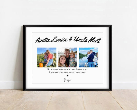 Custom Auntie and Uncle Photo Gift Print, Personalised Aunt Gift from Nephew Niece, Uncle Birthday Gift, Aunt and Uncle Baptism Gift Print