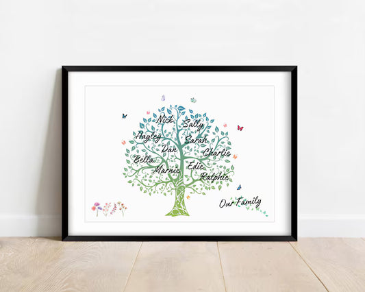 Personalised Family Tree Print with Names, Custom Family Artwork, Anniversary, Christmas, Mother's Day, Father's Day Gift, Family Wall Art