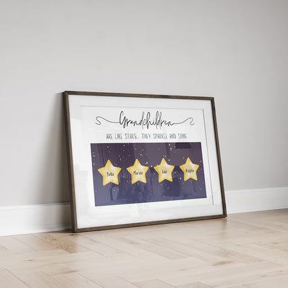 Custom Grandparents Stars Gift Print, Nana and Grandad Keepsake, Personalised Star Nanny Birthday Present, Gift from Grandson Granddaughter