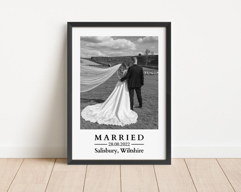 Custom Wedding Photo Gift, Personalised Framed Poster for Wedding, Newly Weds Keepsake, Affordable Wedding Gift for Couple, Gift for Bride