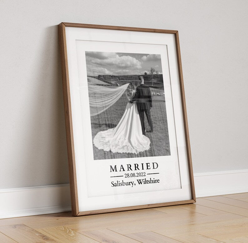 Custom Wedding Photo Gift, Personalised Framed Poster for Wedding, Newly Weds Keepsake, Affordable Wedding Gift for Couple, Gift for Bride