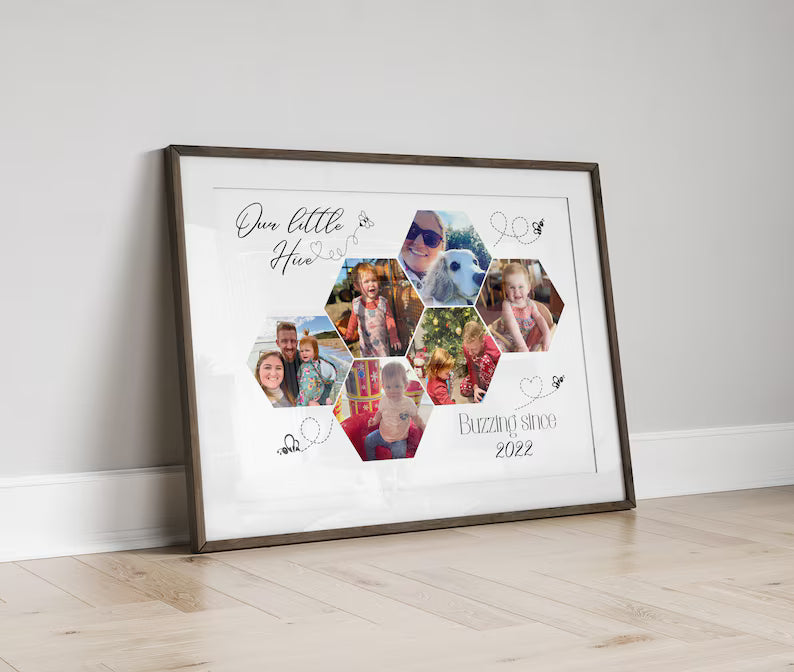 Personalised Family Photo Collage, Photo Gift Print, Family Beehive Wall Art, Mothers Day Gift, Custom Gift, Quote Gift Ideas for Him or Her