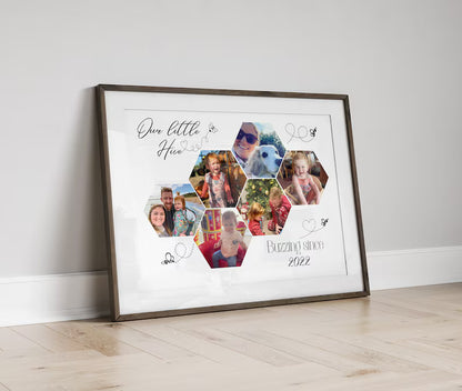 Personalised Family Photo Collage, Photo Gift Print, Family Beehive Wall Art, Mothers Day Gift, Custom Gift, Quote Gift Ideas for Him or Her
