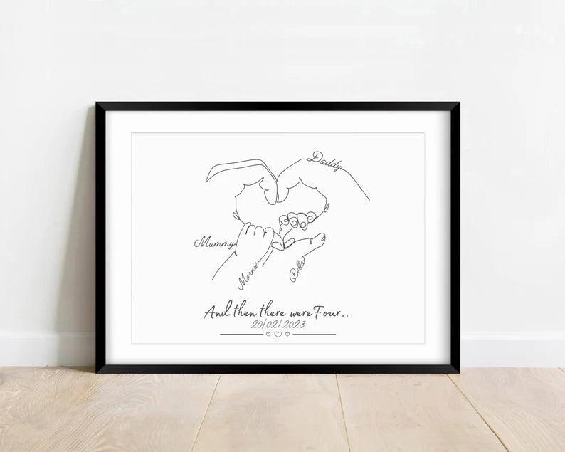 Personalised New Baby Print, Second Newborn Gift Mum, Family of Four Art, New Family, Minimalist Line Art, Two Children, Mum Anniversary