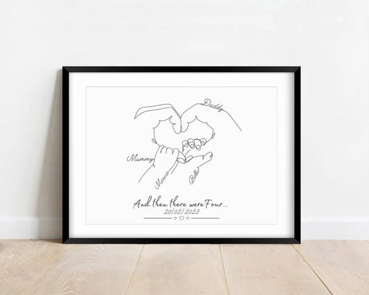Personalised New Baby Print, Second Newborn Gift Mum, Family of Four Art, New Family, Minimalist Line Art, Two Children, Mum Anniversary