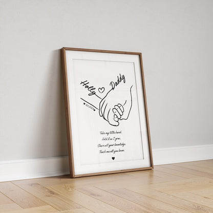 Custom Daddy and Daughter Hands Gift, Father's Day Gift, Custom Father and Son Print, New Dad Frame from Baby, Minimalist Line Art Keepsake