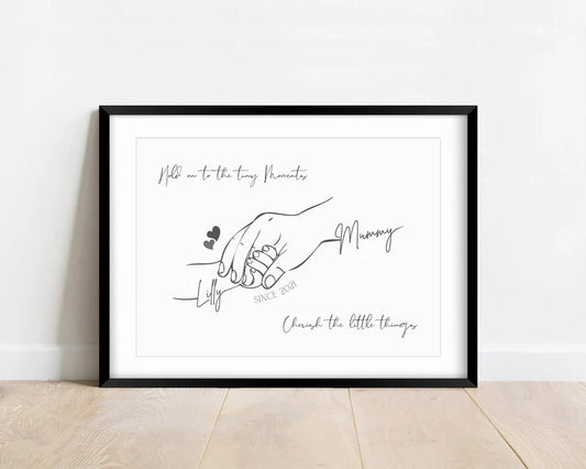 Custom Mummy and Baby Wall Art, Personalised Mum Gift from Son Daughter, Birthday Gift for Mother, Thank you Poster Mom, Minimalist Line Art