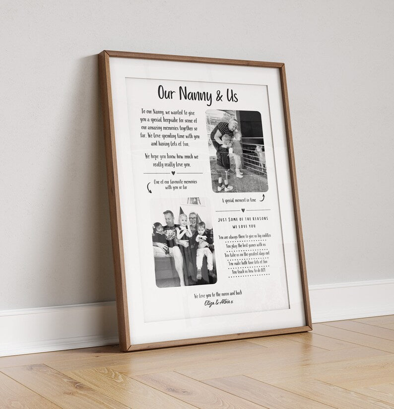 Personalised Nana Photo Print, Nanny Gift from Grandchild, Nanna Quote from Grandchildren, Nana Birthday Wall Art Framed, Mothers Day Gift