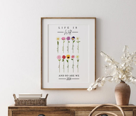 Custom Family Flower Gift, Wild Flower Birthday Gift, Grandparents Mum Frame, Nana Gift for Her, Thank You Decor, Watercolour Wall Art