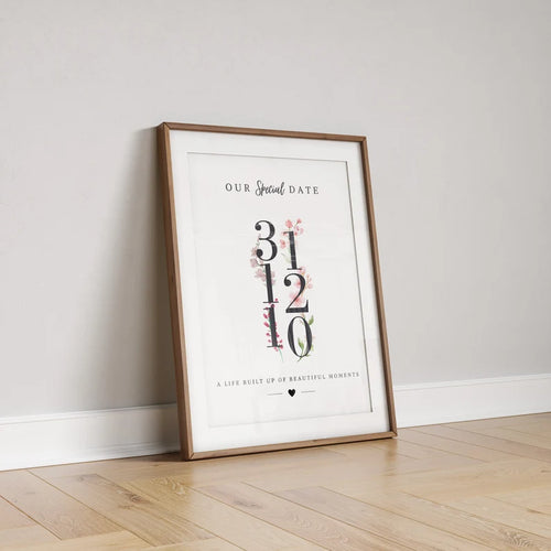 Custom Anniversary Special Date Print | Custom Wedding Milestone Gift | Date Gift for Wife Husband Birthday | Flroal Gift for Her
