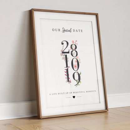 Custom Anniversary Special Date Print | Custom Wedding Milestone Gift | Date Gift for Wife Husband Birthday | Flroal Gift for Her