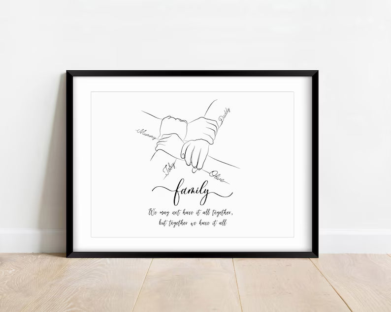 Personalised Family of Four Print, Minimalist Line Art, Custom Family Poster, Gift for Mummy, Anniversary Gift, Gift Auntie, Christmas Gift