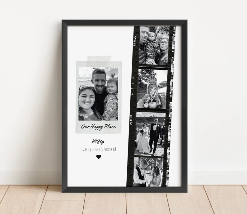 Personalised Wife Photo Collage Gift – Custom Couple Print with Film Strip Style – Romantic Anniversary or Valentine’s Day Gift for Her