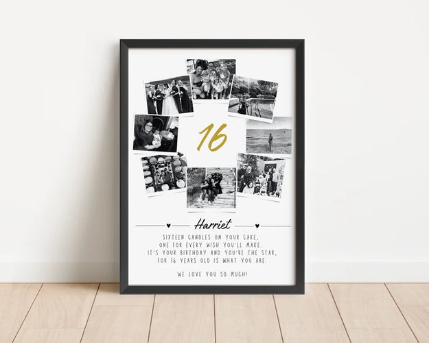 Personalised 16th Birthday Photo Collage, 16th Birthday Gift, 16th Birthday Wall Art, Polaroid Photo Decor, Sweet Sixteen Gift for Daughter