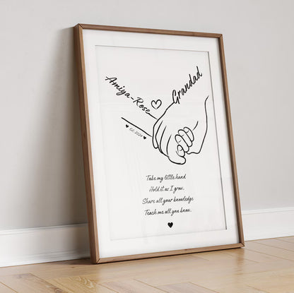 Personalised Grandad and Child Handprint Art | Custom Grandfather Gift | Fathers Day Gift | Nursery Wall Art | Baby and Grandparent Keepsake