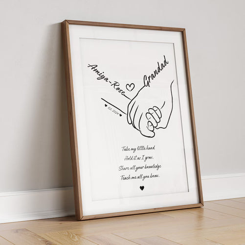 Personalised Grandad and Child Handprint Art | Custom Grandfather Gift | Fathers Day Gift | Nursery Wall Art | Baby and Grandparent Keepsake