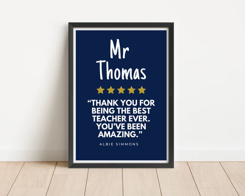 Custom Teacher Thank You Review, School Leaver Thank You Gift Poster, End of School Year Teacher Gift, Personalised Class Gift, School Frame