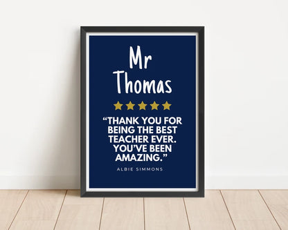 Custom Teacher Thank You Review, School Leaver Thank You Gift Poster, End of School Year Teacher Gift, Personalised Class Gift, School Frame