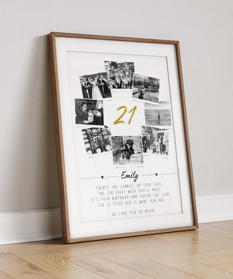 Personalised 21st Birthday Photo Collage, 21st Birthday Gift, 21st Celebration Wall Art, Polaroid Photo Decor, 21 Years Old Gift Best Friend
