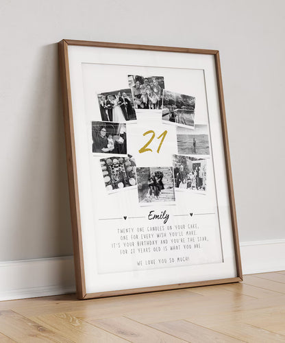 Personalised 21st Birthday Photo Collage, 21st Birthday Gift, 21st Celebration Wall Art, Polaroid Photo Decor, 21 Years Old Gift Best Friend