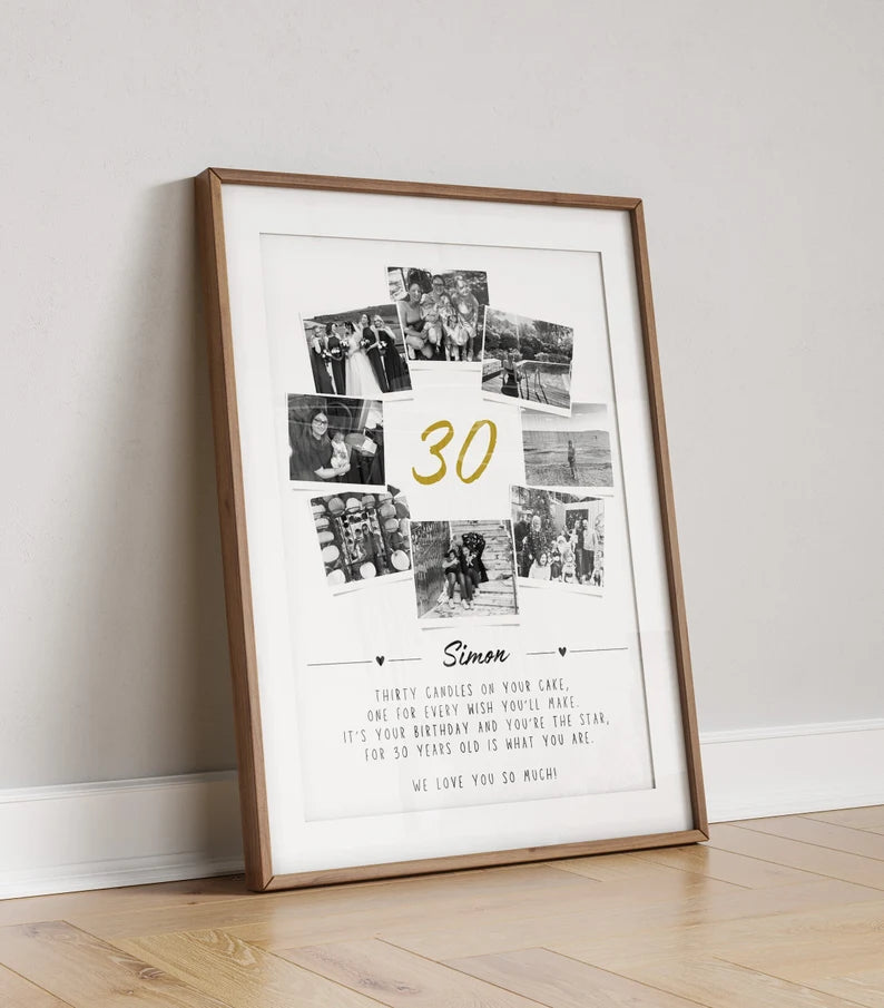 Personalised 30th Birthday Photo Collage, 30th Birthday Gift, 30th Celebration Wall Art, Polaroid Photo Decor, 30 Years Old Gift for Friend