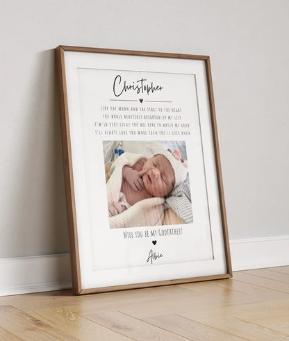 Personalised Godfather Proposal Print with Photo & Quote, Custom Will You Be My Godfather Gift, Baby Christening Gift, Godparent Request