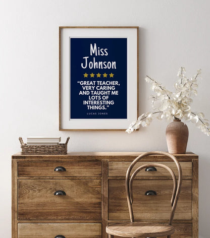 Custom Teacher Thank You Review, School Leaver Thank You Gift Poster, End of School Year Teacher Gift, Personalised Class Gift, School Frame